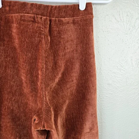 Velour Flare Pant XS Brown High Waist Pull on Stretchy Pintuck Trouser Retro 70s - Picture 11 of 12